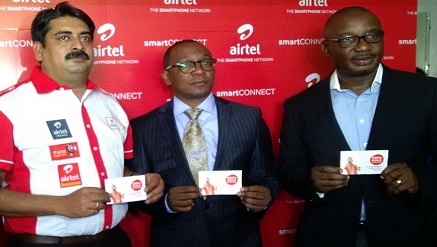 (L-r): Dipo Jolaosho, head, Mass Market Segment, Dinesh Balsingh, vice president, Market Segments, Maurice Newa, chief commercial officer and Obinna Aniche, director, Brand & Marketing Communications, all representing Airtel during the launch Airtel 'Smarphone Network' campaign in Lagos during the week.